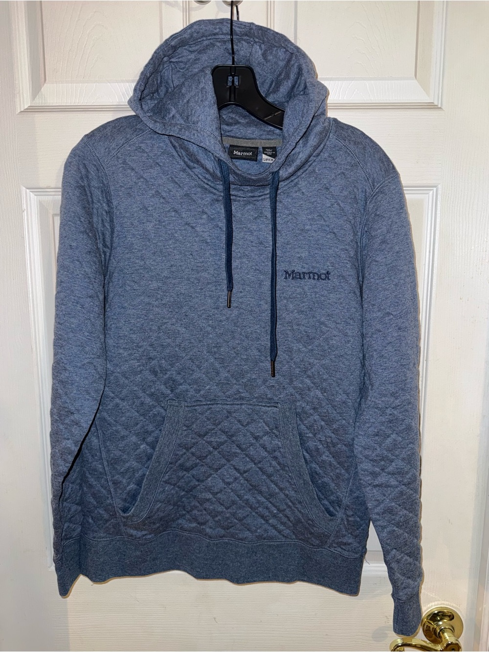 Marmot $90 Golden Quilted Blue Pullover Embroidered Hoodie Small - Picture 2 of 4